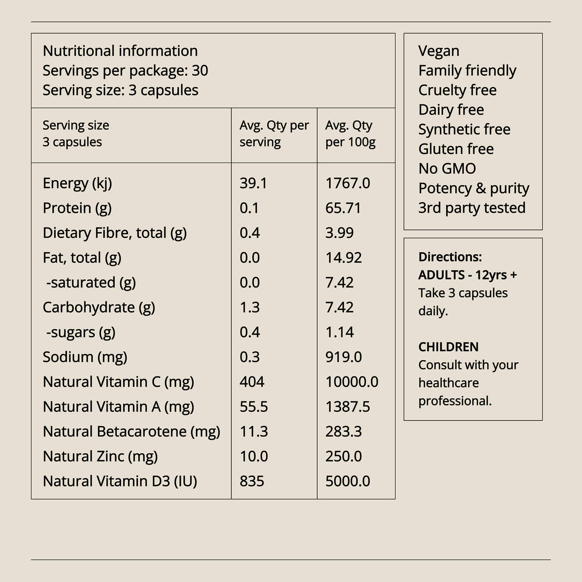 Immune Support Supplement | Immunity Powder, Vitamin C, D3, A, zinc
